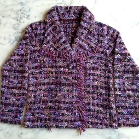 Wool and Acrylic Multicolor and Pattern Sweater Jacket. - Picture 3 of 5